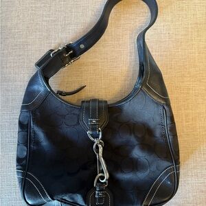 Vintage Coach Black Shoulder Bag with Silver Accents